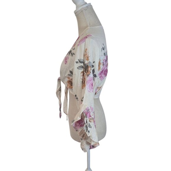 Spoon Jeans Women's Large White Floral Tie Crop Top Shrug - Picture 3 of 4